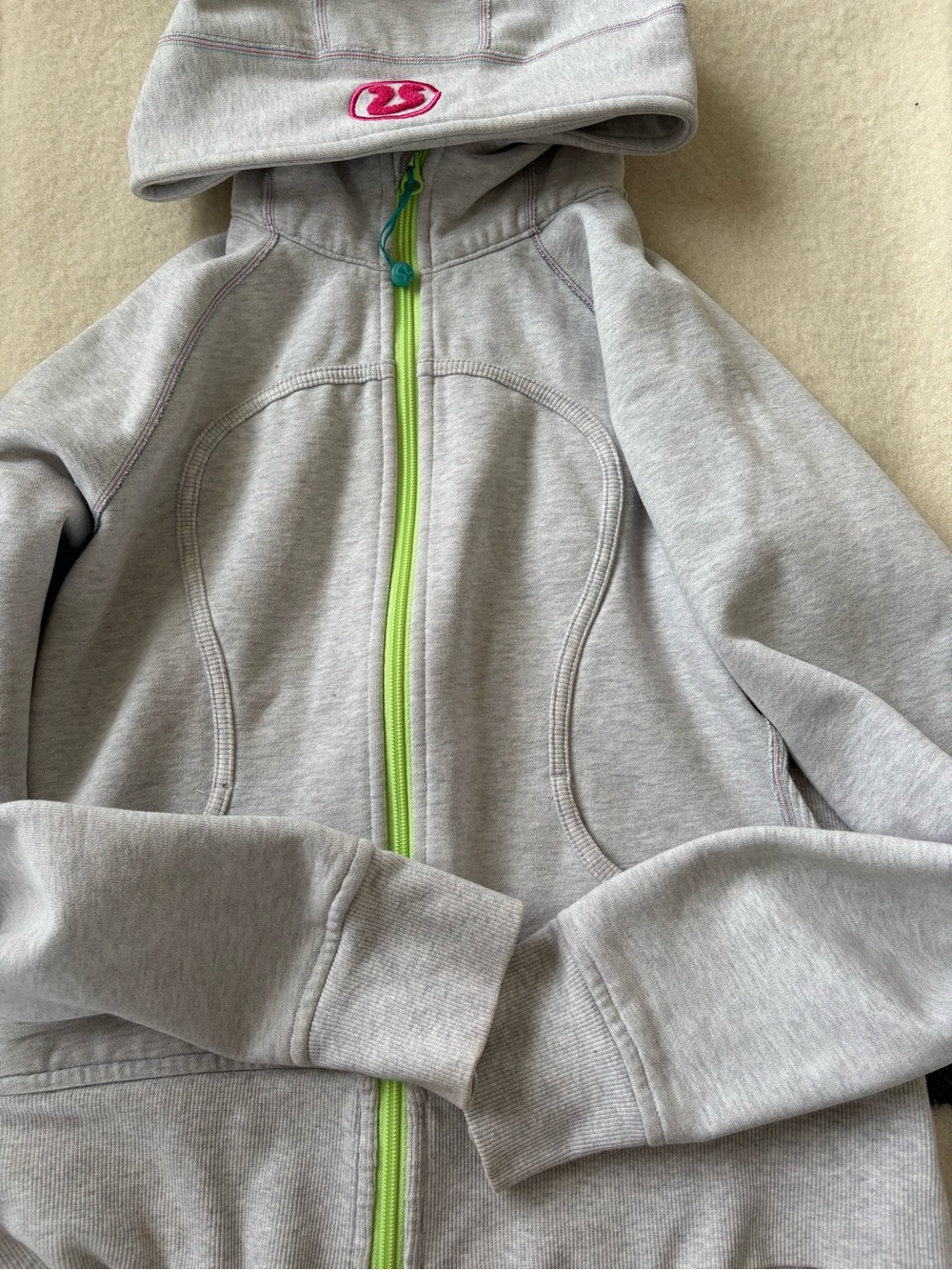 lululemon athletica Light Gray Hoodie with Lime Zipper